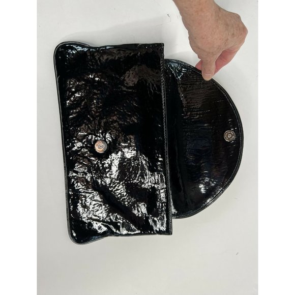 Lauren Merkin Womens Clutch Handbag Black Leather Snap Button M - Picture 3 of 12